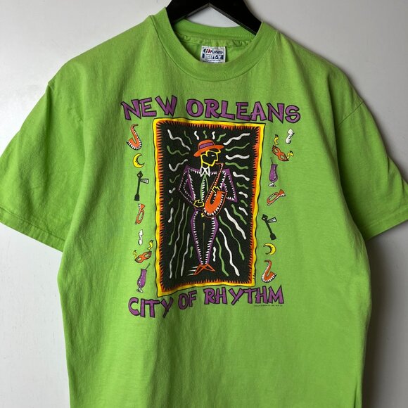 New Orleans T Shirt Vintage 90s Extra Large XL Adult Green Graphic Tee - Picture 12 of 16